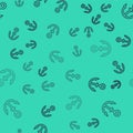 Black line Anchor icon isolated seamless pattern on green background. Vector Royalty Free Stock Photo