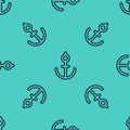 Black line Anchor icon isolated seamless pattern on green background. Vector Illustration Royalty Free Stock Photo