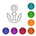 Black line Anchor icon isolated on white background. Set icons in color circle buttons. Vector Royalty Free Stock Photo