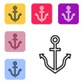 Black line Anchor icon isolated on white background. Set icons in color square buttons. Vector Royalty Free Stock Photo