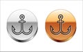 Black line Anchor icon isolated on white background. Silver-gold circle button. Vector Illustration Royalty Free Stock Photo