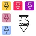 Black line Ancient amphorae icon isolated on white background. Set icons in color square buttons. Vector Royalty Free Stock Photo