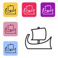 Black line Ancient Greek trireme icon isolated on white background. Set icons in color square buttons. Vector Royalty Free Stock Photo