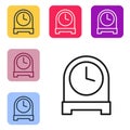 Black line Antique clock icon isolated on white background. Set icons in color square buttons. Vector Royalty Free Stock Photo