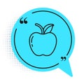 Black line Apple icon isolated on white background. Fruit with leaf symbol. Blue speech bubble symbol. Vector Royalty Free Stock Photo