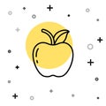 Black line Apple icon isolated on white background. Fruit with leaf symbol. Random dynamic shapes. Vector Illustration Royalty Free Stock Photo