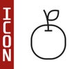 Black line Apple icon isolated on white background. Fruit with leaf symbol. Vector Illustration Royalty Free Stock Photo