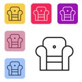 Black line Armchair icon isolated on white background. Set icons in color square buttons. Vector Royalty Free Stock Photo