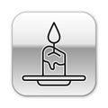 Black line Aroma candle icon isolated on white background. Silver square button. Vector Royalty Free Stock Photo