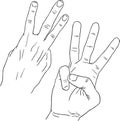 Black Line Art Hand Draw Hand Gesture Three Royalty Free Stock Photo