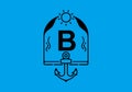 Black line art illustration of B initial letter in anchor frame