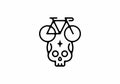 Black line art illustration of bicycle in skull shape