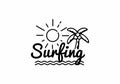 Black line art illustration of surfing sign