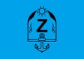 Black line art illustration of Z initial letter in anchor frame