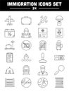 Black Line Art Immigration Icon Set In Flat