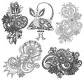 Black line art ornate flower design collection,