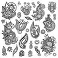 Black line art ornate flower design collection