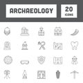 Black Line Art Set Of Archeology Icons In Flat Royalty Free Stock Photo