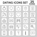 Black Line Art Set Of Dating Icons In Flat