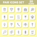 Black Line Art Set Of Fair Icons On Yellow And White Background