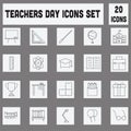 Black Line Art Of Teacher Day Icon Set On Grey Square Royalty Free Stock Photo