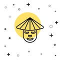 Black line Asian or Chinese conical straw hat icon isolated on white background. Chinese man. Random dynamic shapes Royalty Free Stock Photo