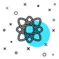 Black line Atom icon isolated on white background. Symbol of science, education, nuclear physics, scientific research Royalty Free Stock Photo