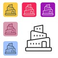 Black line Babel tower bible story icon isolated on white background. Set icons in color square buttons. Vector Royalty Free Stock Photo