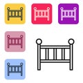 Black line Baby crib cradle bed icon isolated on white background. Set icons in color square buttons. Vector Royalty Free Stock Photo