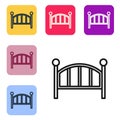 Black line Baby crib cradle bed icon isolated on white background. Set icons in color square buttons. Vector Royalty Free Stock Photo