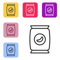 Black line Bag or packet potato chips icon isolated on white background. Set icons in color square buttons. Vector Royalty Free Stock Photo