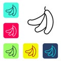 Black line Banana icon isolated on white background. Set icons in color square buttons. Vector Royalty Free Stock Photo
