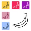 Black line Banana icon isolated on white background. Set icons in color square buttons. Vector Royalty Free Stock Photo