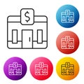 Black line Bank building icon isolated on white background. Set icons colorful circle buttons. Vector Royalty Free Stock Photo