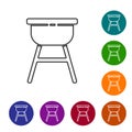 Black line Barbecue grill icon isolated on white background. BBQ grill party. Set icons in color circle buttons. Vector Royalty Free Stock Photo