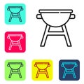 Black line Barbecue grill icon isolated on white background. BBQ grill party. Set icons in color square buttons. Vector Royalty Free Stock Photo