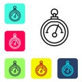Black line Barometer icon isolated on white background. Set icons in color square buttons. Vector Royalty Free Stock Photo
