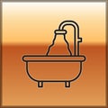 Black line Bathtub icon isolated on gold background. Vector