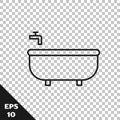 Black line Bathtub icon isolated on transparent background. Vector Illustration