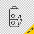 Black line Battery charge level indicator icon isolated on transparent background. Vector