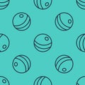 Black line Beach ball icon isolated seamless pattern on green background. Children toy. Vector Royalty Free Stock Photo