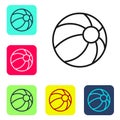 Black line Beach ball icon isolated on white background. Children toy. Set icons in color square buttons. Vector Royalty Free Stock Photo