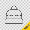 Black line Beanie hat icon isolated on transparent background. Vector