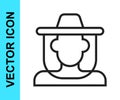 Black line Beekeeper with protect hat icon isolated on white background. Special protective uniform. Vector Royalty Free Stock Photo