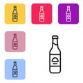 Black line Beer bottle icon isolated on white background. Set icons in color square buttons. Vector Royalty Free Stock Photo