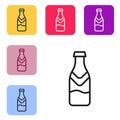 Black line Beer bottle icon isolated on white background. Set icons in color square buttons. Vector Royalty Free Stock Photo