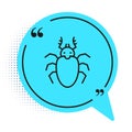 Black line Beetle deer icon isolated on white background. Horned beetle. Big insect. Blue speech bubble symbol. Vector