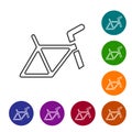 Black line Bicycle frame icon isolated on white background. Set icons in color circle buttons. Vector Royalty Free Stock Photo