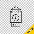 Black line Big Ben tower icon isolated on transparent background. Symbol of London and United Kingdom. Vector Royalty Free Stock Photo