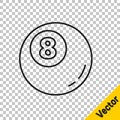 Black line Billiard pool snooker ball icon isolated on transparent background. Vector Illustration